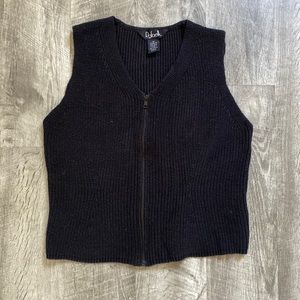 Vintage black knit zip front sweater vest